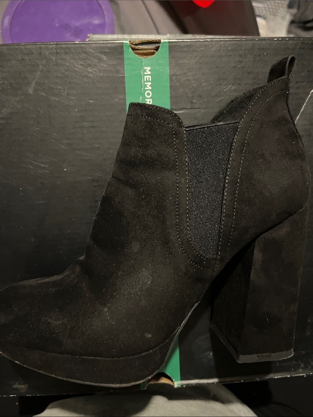Worthington Black Suede Block Heel Ankle Boot